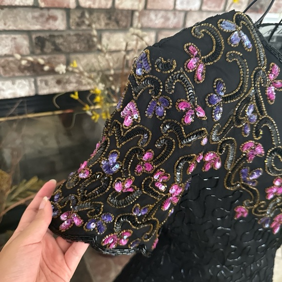 Vtg 80s Women’s Beaded Embroidered Floral Evening Dress Sz 8 - Picture 2 of 4